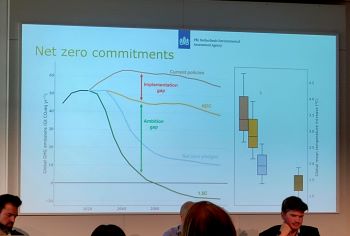 Photo of a slide on net zero commitments from UN climate change meeting SB58 in Bonn