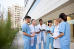 imge of a group of health care professionals speaking outside