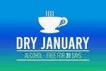 The words “Dry January, Alcohol-free for 31 days” are in white against a blue and green background