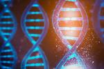 Artistic rendering of DNA strands in blue tones