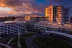 Overhead view of UC Davis Medical Center at sunset