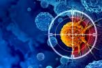 An illustrated rendering of a cancerous cell targeted with immunotherapy