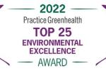 Purple and green Practice Greenhealth logo for Top 25 Environmental Excellence Award. 