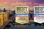 US News badges on background of UC Davis Medical Center