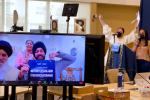 Medical student Harjot Singh Virk pumps his fist into the air in approval of being matched for the interventional radiology program at UC Davis Health