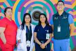 Group photo of Medical Assistant Keila Lozano; Dr. Kirti Malhotra; Family Nurse Practitioner Christine Debelen-Wilson; and Dr. Joseph Kim