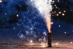 One firework display on dark sky background.