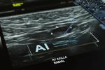 Futuristic AI medical bot scanning patients mammogram to diagnosis breast cancer