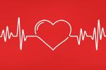 Red background and white heart with zigzag lines going out if it
