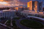 UC Davis Medical Center exterior at sunrise
