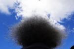 A person sitting in a wheelchair with the sky above