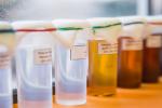 Set of Laboratory Glassware with liquids
