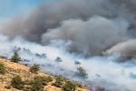 A wildfire burns on the side of a mountain