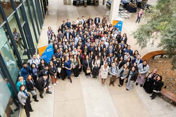 group of medical students standing outside