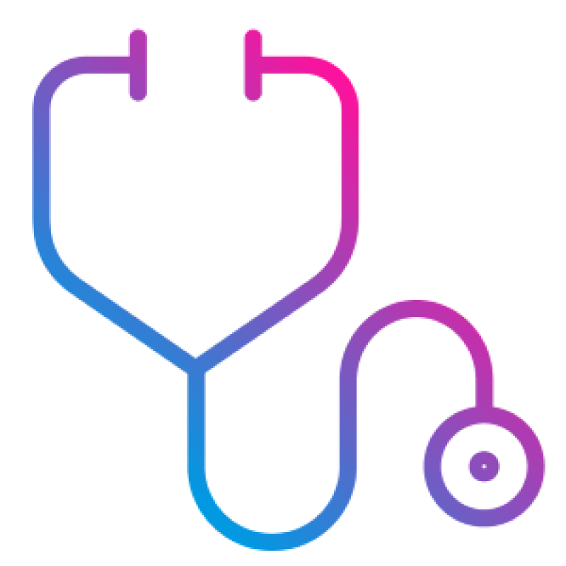 Illustrated icon of a stethoscope with lines colored in a purple and pink gradient