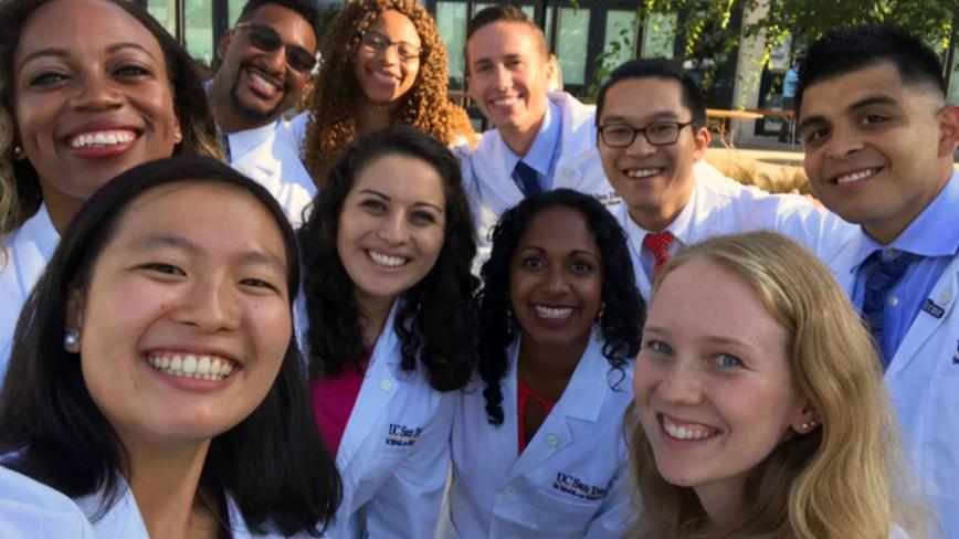 A group of students from UC San Diego PRIME-HEq class of 2023 at their White Coat Ceremony