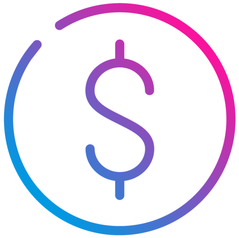 dollar sign icon surrounded by a circle and with a purple and pink gradient