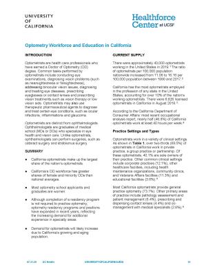Optometry Workforce and Education in California Report